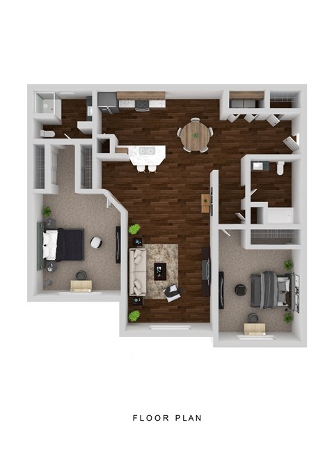 a furnished floor plan of a two bedroom apartment